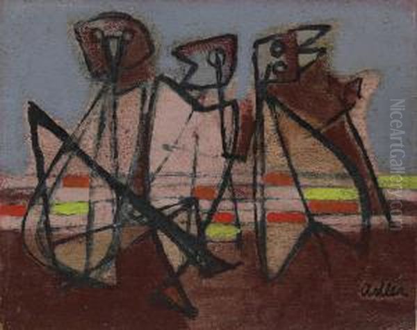 Three Figures Oil Painting by Jankel Adler