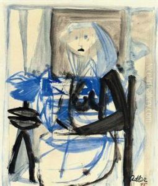 Seated Figure (blue And Black) Oil Painting by Jankel Adler