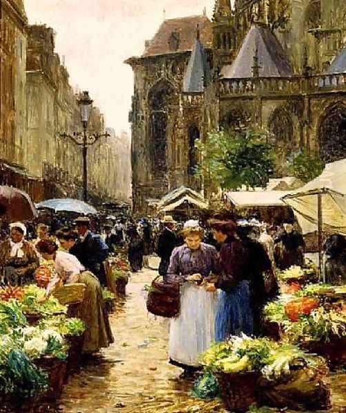 Market in Dieppe Oil Painting by Victor-Gabriel Gilbert