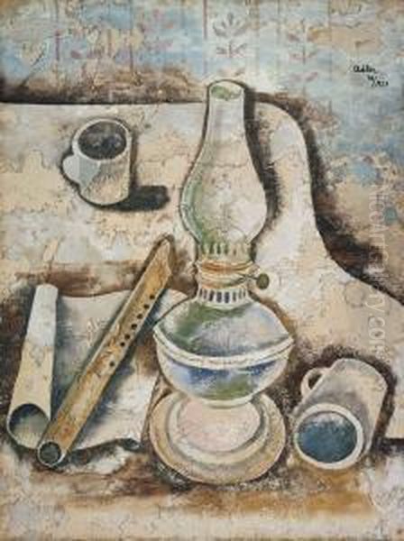 Stilleben Mit Lampe Und Flote Oil Painting by Jankel Adler