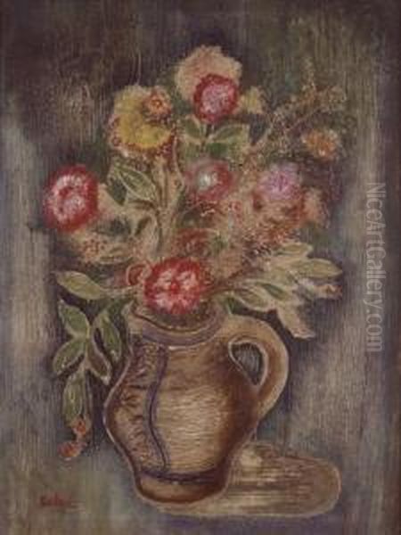 A Vase Of Flowers Oil Painting by Jankel Adler