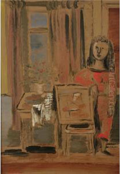 Woman In Interior With Painting Oil Painting by Jankel Adler