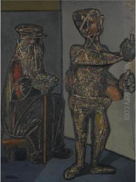 Two Figures Oil Painting by Jankel Adler