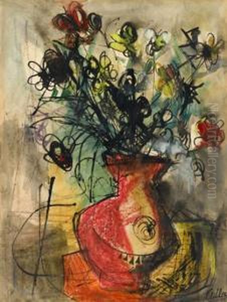 Vase Of Flowers Oil Painting by Jankel Adler