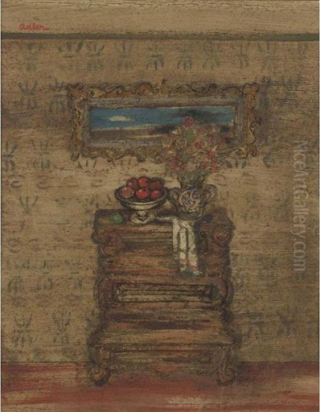 Flowers And Fruit On A Chest Of Drawers Oil Painting by Jankel Adler