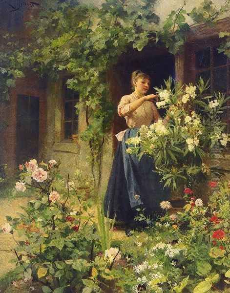 Gardening Oil Painting by Victor-Gabriel Gilbert