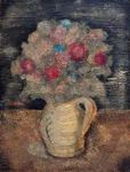 Flowers In A Clay Vase Oil Painting by Jankel Adler