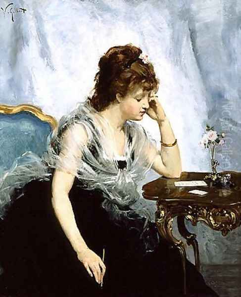 A Young Lady Writing a Letter, 1875 Oil Painting by Victor-Gabriel Gilbert