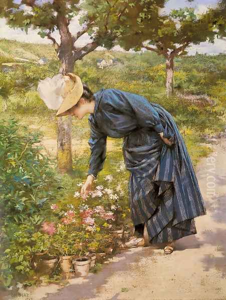 Lady in a Garden Oil Painting by Victor-Gabriel Gilbert