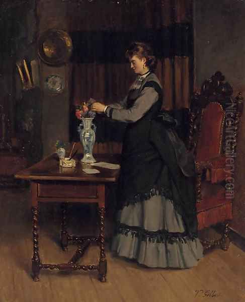 Arranging flowers Oil Painting by Victor-Gabriel Gilbert