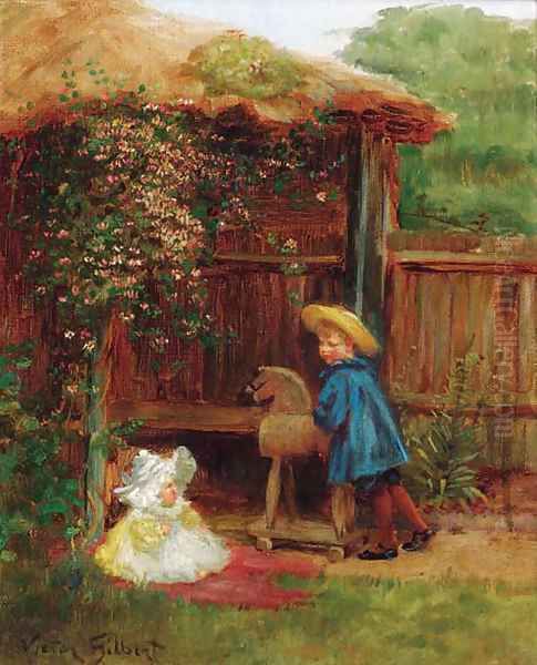 Playtime in the summerhouse Oil Painting by Victor-Gabriel Gilbert