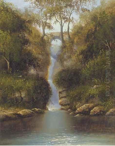 Pwll-y-Cwn Falls in the Clydach valley Oil Painting by Victor-Gabriel Gilbert