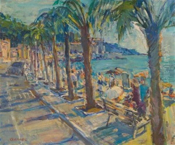 Promenade Du Soleil, Menton Oil Painting by Lucien Adrion