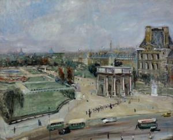 Paris, Le Louvre Et Le Carrousel Oil Painting by Lucien Adrion