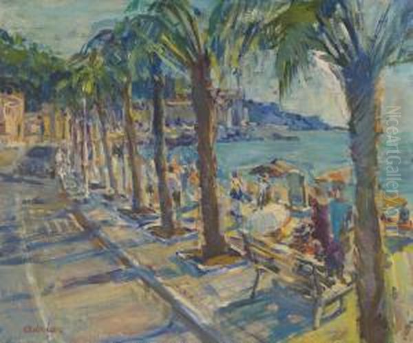 Promenade Du Soleil, Menton Oil Painting by Lucien Adrion