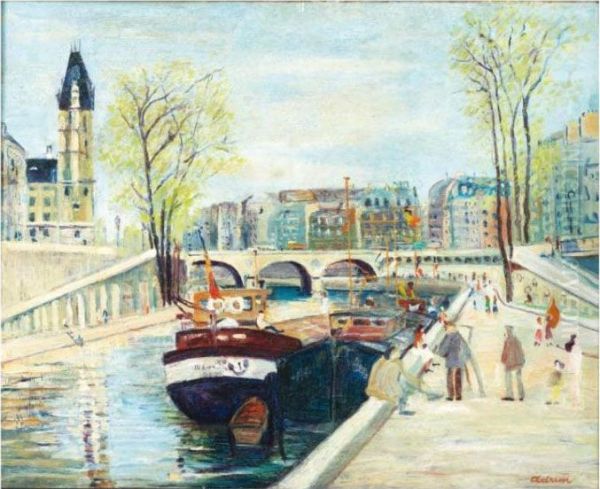 Quai De Seine Oil Painting by Lucien Adrion