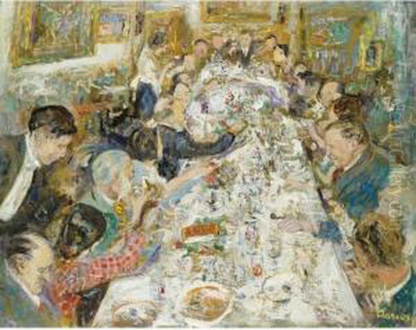 Diner De Peintres Et Leurs Marchands Chez Monsieur Et Madamepaul Petrides Oil Painting by Lucien Adrion