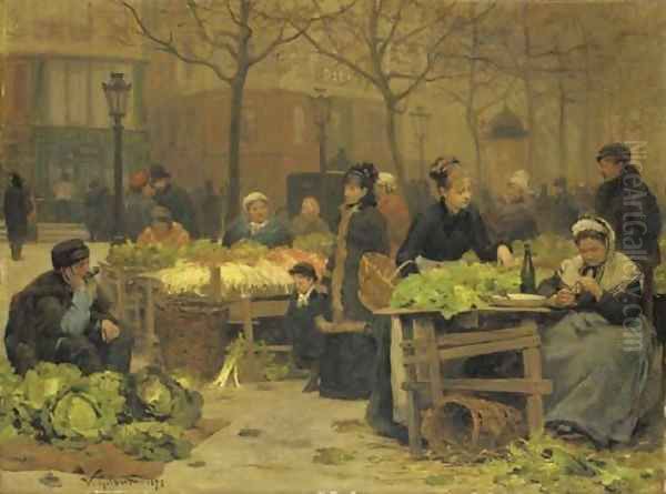 Un marche parisien Oil Painting by Victor-Gabriel Gilbert