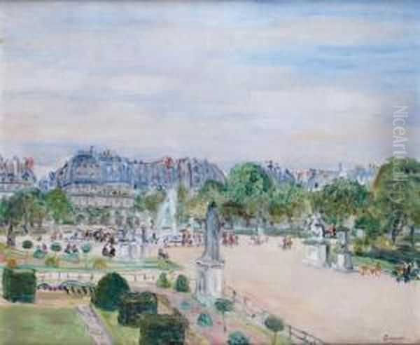 Paris, Le Jardin Des Tuileries Oil Painting by Lucien Adrion