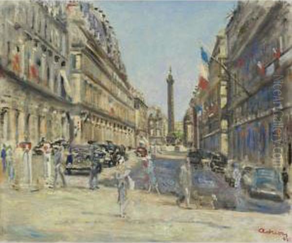 Paris, Rue Castiglione, Place Vendome Oil Painting by Lucien Adrion