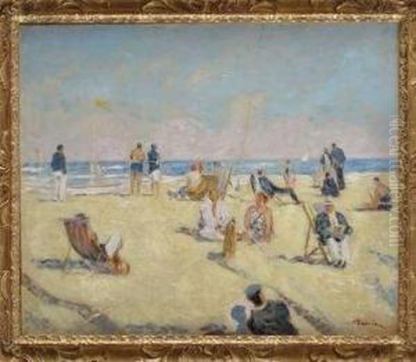 La Plage A Deauville Oil Painting by Lucien Adrion