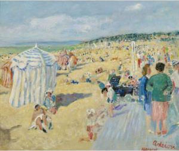 La Plage De Deauville Oil Painting by Lucien Adrion