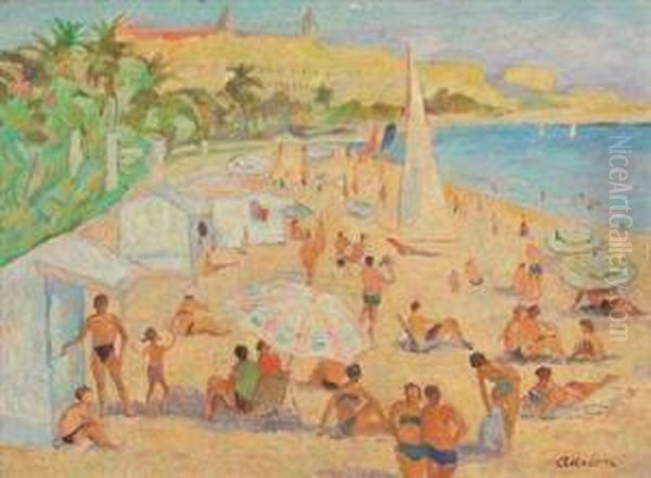 La Croisette A Cannes Oil Painting by Lucien Adrion