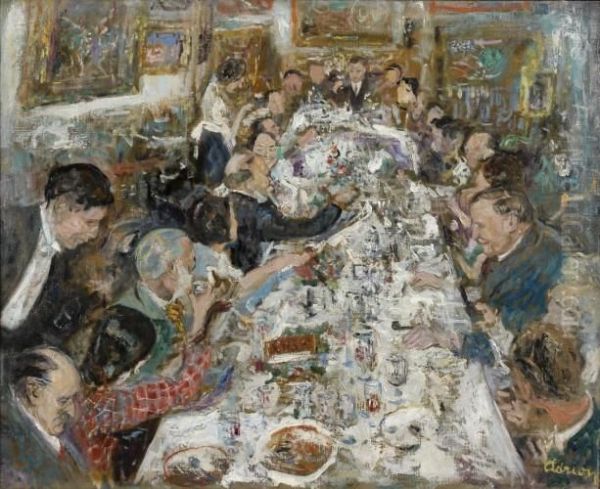 Diner De Peintres Et Leurs Marchands Chez Monsieur Et Madame Paul Petrides Oil Painting by Lucien Adrion