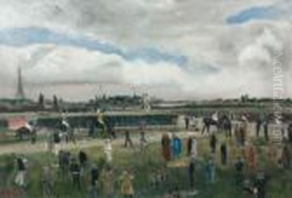 Les Courses A Longchamps Oil Painting by Lucien Adrion