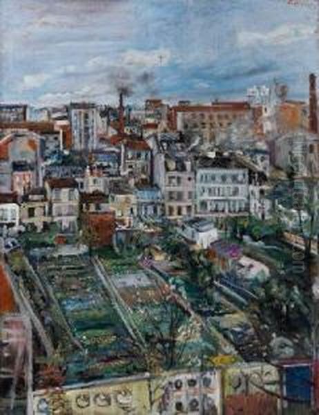 Paris, Vue De Belleville Oil Painting by Lucien Adrion