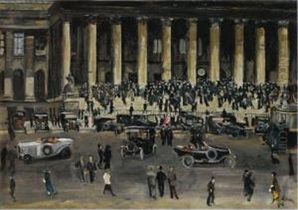 Place De La Bourse Oil Painting by Lucien Adrion