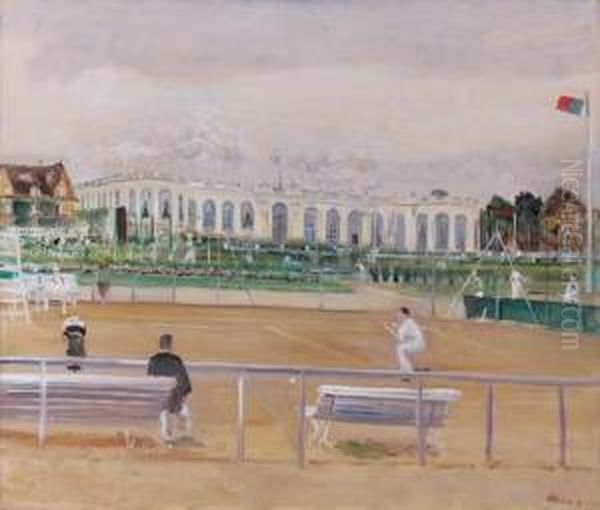 Partie De Tennis A Deauville Oil Painting by Lucien Adrion