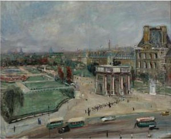 Paris, Le Louvre, Le Carrousel Oil Painting by Lucien Adrion