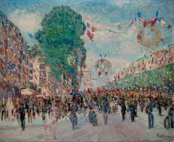 Le Defile Du 14 Juillet Sur Les Champs Elysees Oil Painting by Lucien Adrion