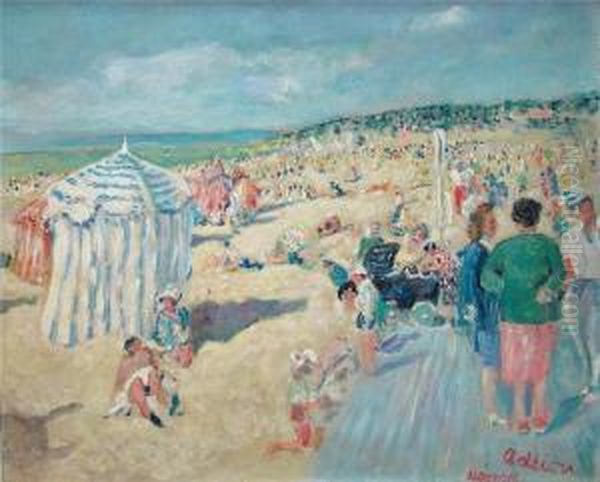 La Plage De Deauville Oil Painting by Lucien Adrion