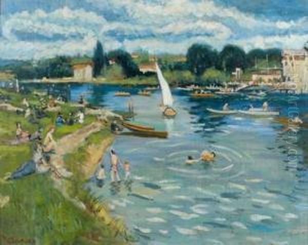 Bord De Marne Oil Painting by Lucien Adrion