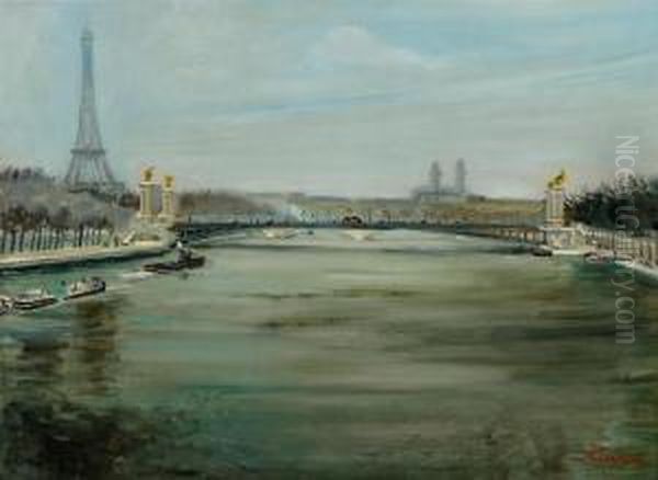 La Seine Et La Tour Eiffel Oil Painting by Lucien Adrion