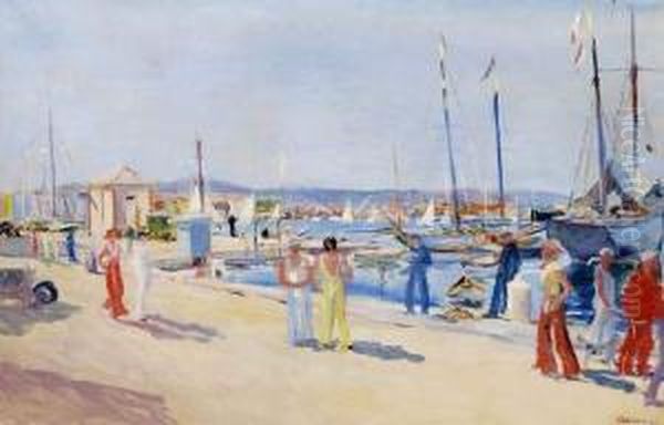 Le Port De Saint-tropez Oil Painting by Lucien Adrion