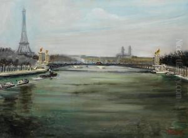 La Seine Et La Toureiffel Oil Painting by Lucien Adrion