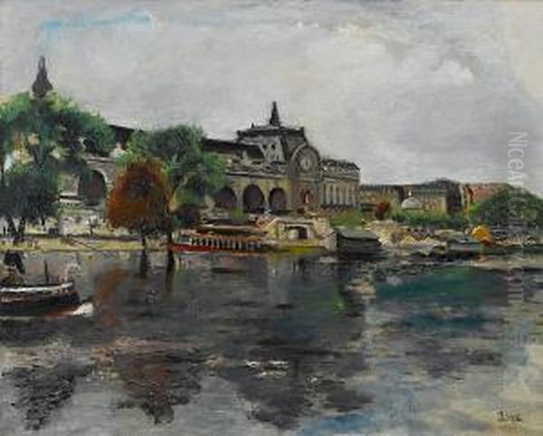 Musee D'orsay Seen From The Quai Des Tuileries Oil Painting by Lucien Adrion