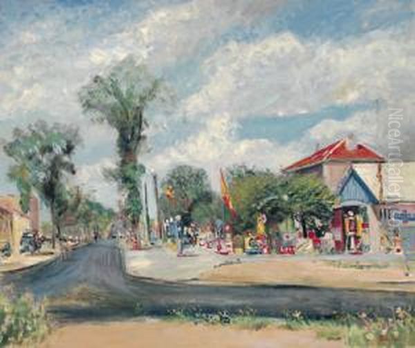 Dorfstrasse Oil Painting by Lucien Adrion