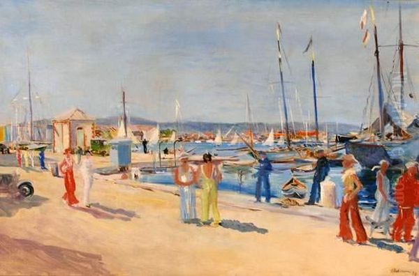 Le Port De St-tropez Oil Painting by Lucien Adrion