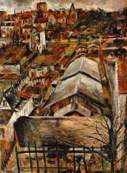 Vue De Belleville, Circa 1920 Oil Painting by Lucien Adrion