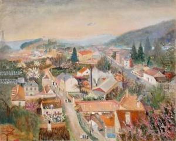 Paris, Vue De St-cloud Oil Painting by Lucien Adrion