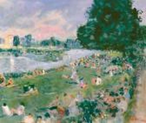 Au Bord Du Lac, Bry Sur Marne Oil Painting by Lucien Adrion