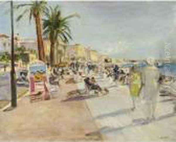 La Croisette A Cannes Oil Painting by Lucien Adrion