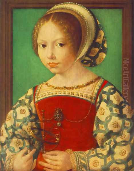 Young Girl with Astronomic Instrument c. 1520 Oil Painting by Jan Mabuse