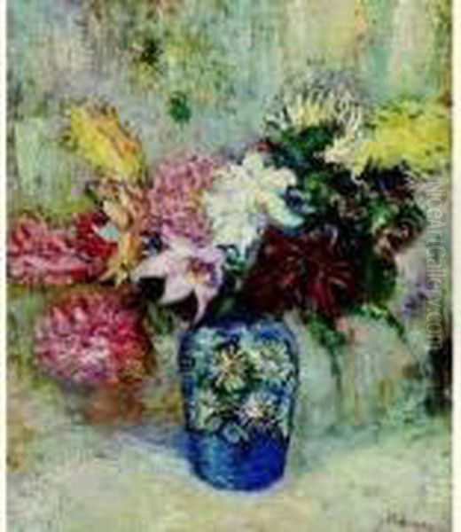 Vase De Fleurs Oil Painting by Lucien Adrion