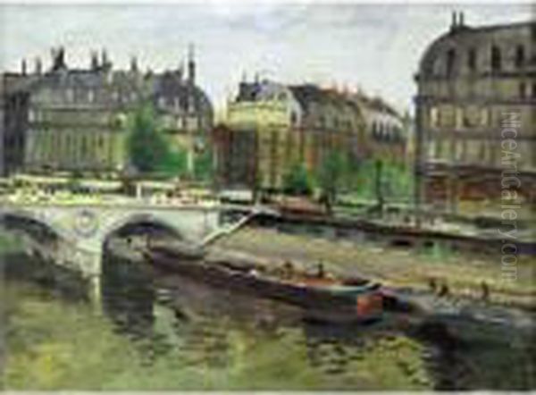 Paris, Le Pont Saint-michel Oil Painting by Lucien Adrion