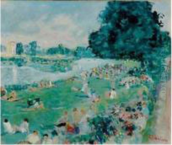 Au Bord Du Lac, Bry-sur-marne Oil Painting by Lucien Adrion